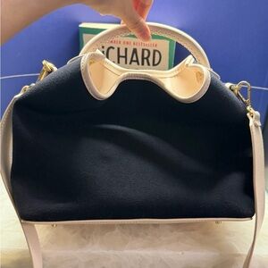 Elleme Women's Navy and Cream Top-Handle Crossbody Bag~NWY